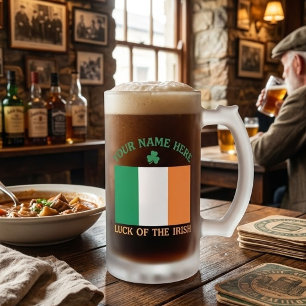 St Patricks Day Irland Flagga Anpassat Namn Shamro Frostat Ölglas