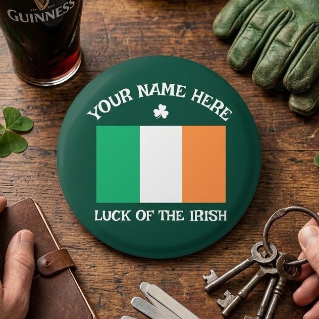 St Patricks Day Irland Flagga Anpassat Namn Shamro Knapp (Skapare uppladdad)