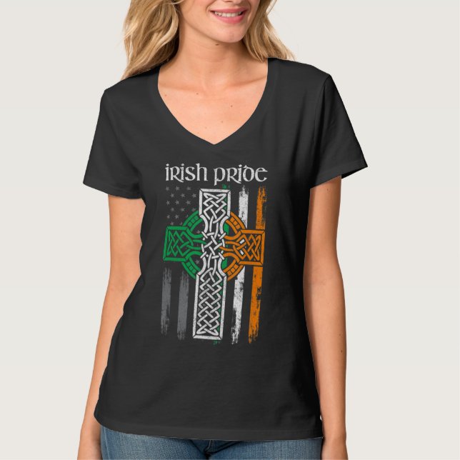 St Patricks Day Irländsk Amerikansk Flagga Celtic  T Shirt (Framsida)