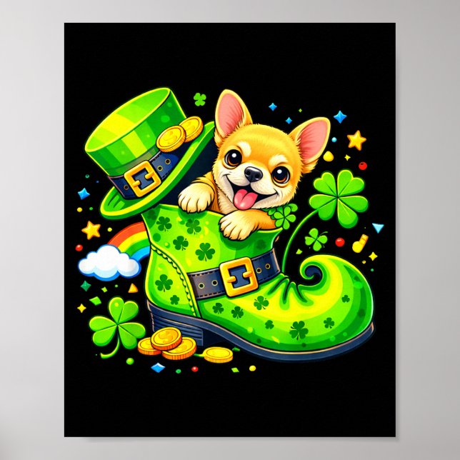 St Patricks Day Irländsk Chihuahua Leprechaunsko Poster (Framsidan)