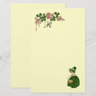 ST PATRICK'S DAY, IRLÄNDSK Flicka och Shamrocks MO Brevpapper