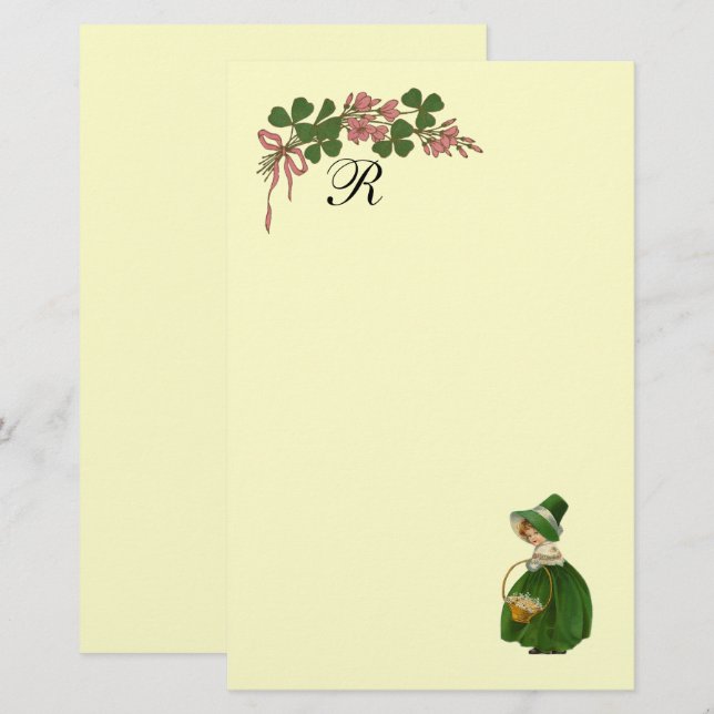 ST PATRICK'S DAY, IRLÄNDSK Flicka och Shamrocks MO Brevpapper (Fram/baksida)