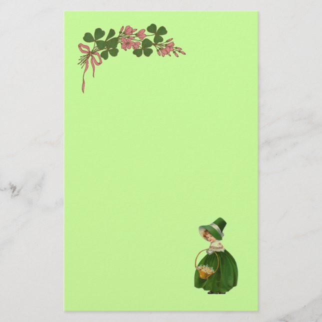 ST PATRICK'S DAY- IRLÄNDSK Flicka OCH TREKLÖVER Brevpapper (Framsida)