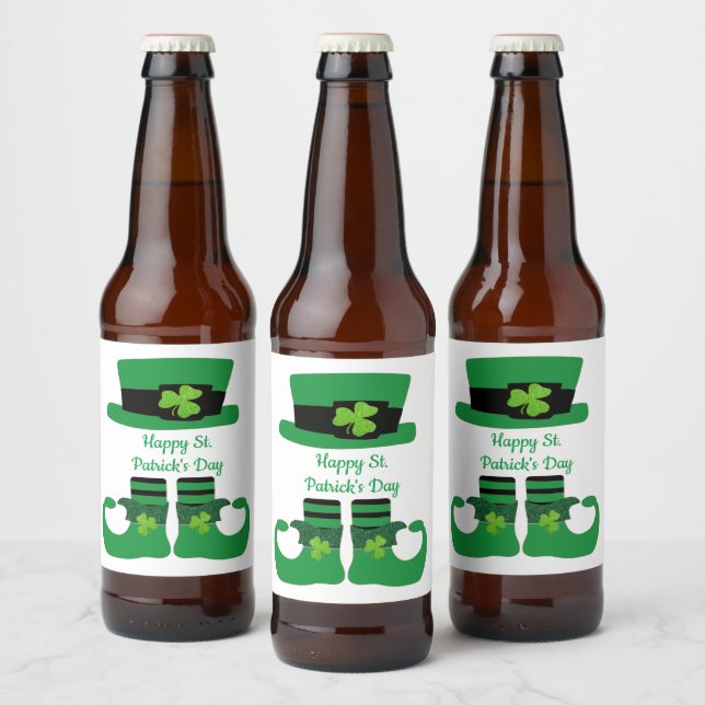 St. Patrick's Day, irländsk, Leprechaun, Grön  Ölflaska Etikett (Flaskor)