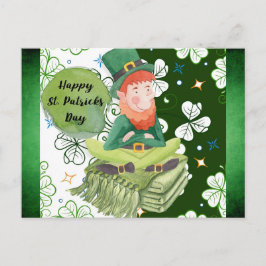 St Patricks Day Irländsk Leprechaun Shamrock Grön Vykort