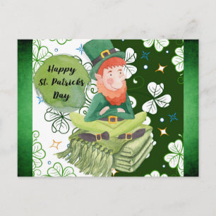 St Patricks Day Irländsk Leprechaun Shamrock Grön Vykort