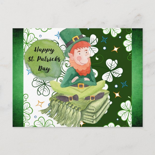 St Patricks Day Irländsk Leprechaun Shamrock Grön Vykort (Framsida)