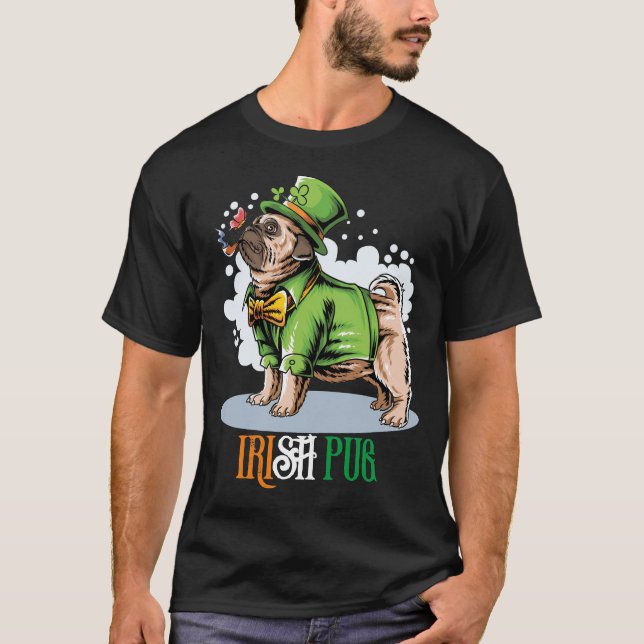 St. Patricks' Day Irländsk Pug Hund T-Shirt (Framsida)