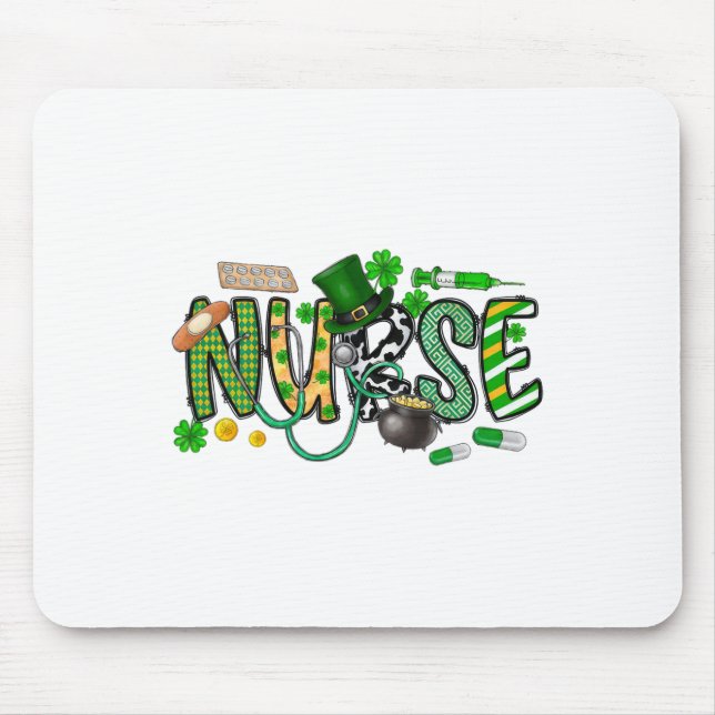 St Patrick's Day Irländsk Sjuksköterska Shamrock  Musmatta (Framsidan)