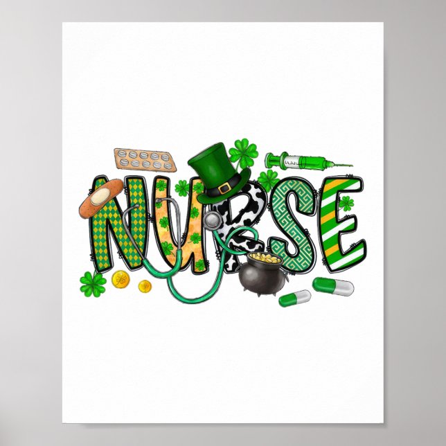 St Patrick's Day Irländsk Sjuksköterska Shamrock  Poster (Framsidan)