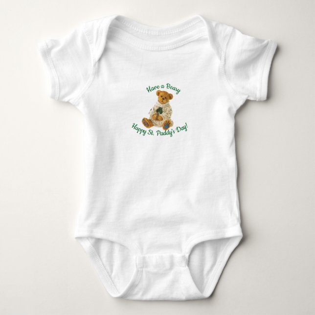 St. Patrick's Day irländsk teddybjörn baby bodysui T Shirt (Framsida)