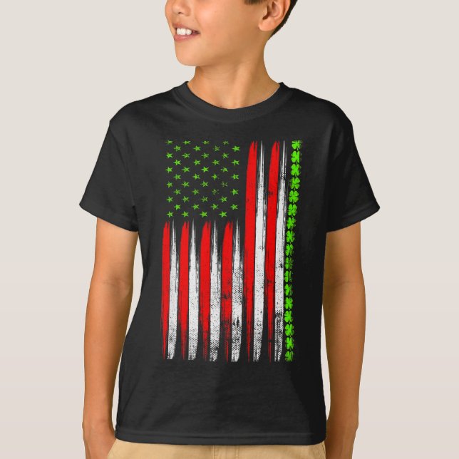 St Patricks Day Irländska Amerikanska Shamrock Fla T Shirt (Framsida)