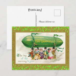 St Patrick's Day Irländska Zeppelin Shamrocks Glit Vykort