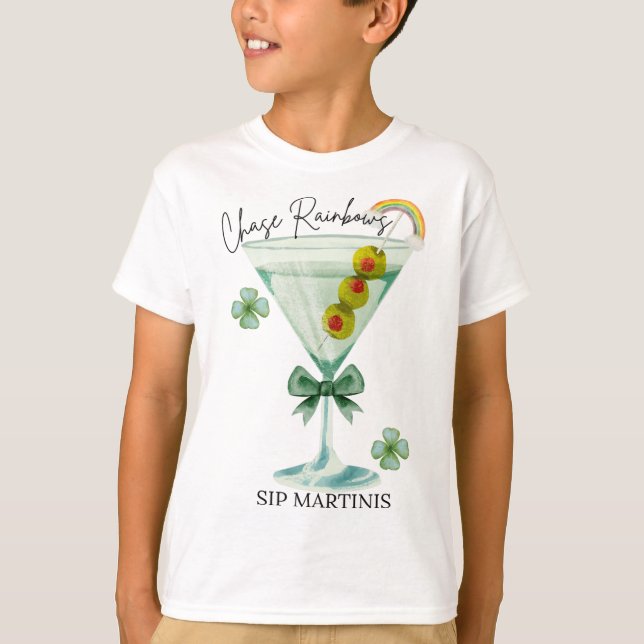 St Patricks Day Jaga Regnbågar Drick Martinis Sham T Shirt (Framsida)