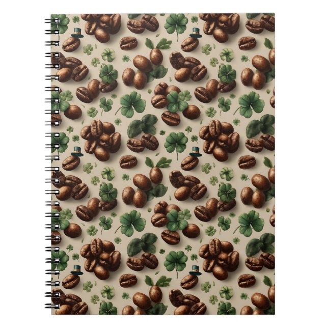 St. Patrick's Day Kaffe & Shamrock-mönster Anteckningsbok (Framsidan)