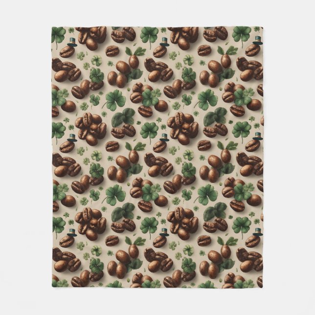 St. Patrick's Day Kaffe & Shamrock-mönster Fleecefilt (Framsidan)