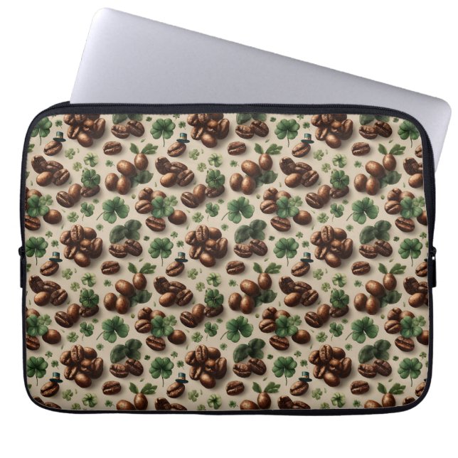 St. Patrick's Day Kaffe & Shamrock-mönster Laptop Fodral (Framsidan)