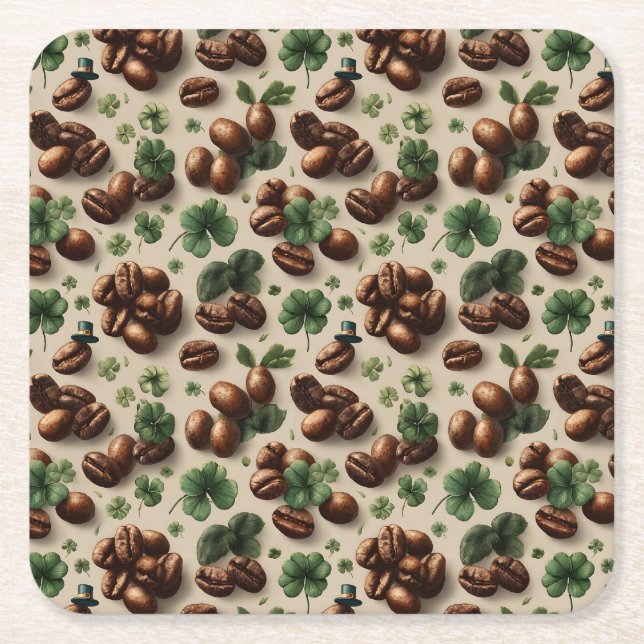 St. Patrick's Day Kaffe & Shamrock-mönster Underlägg Papper Kvadrat (Framsidan)