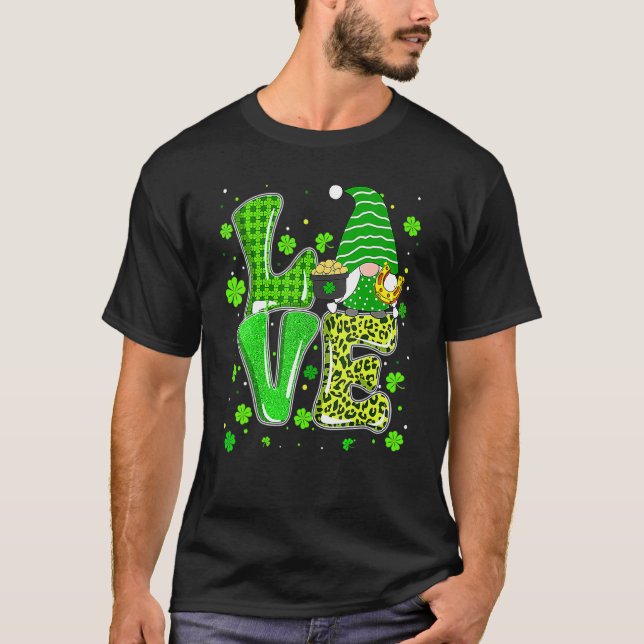 St patrick's day Kärlek Gnomes Shamrock Horseshoe  T Shirt (Framsida)