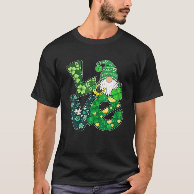 St patrick's day Kärlek Gnomes Shamrock Horseshoe  T Shirt (Framsida)