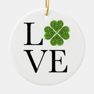 St. Patrick's day KÄRLEK grönt glitter shamroc Julgransprydnad Keramik