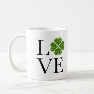 St. Patrick's day   KÄRLEK   grönt glitter shamroc Kaffemugg