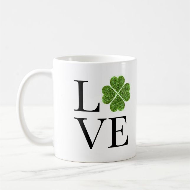 St. Patrick's day | KÄRLEK | grönt glitter shamroc Kaffemugg (Vänster)