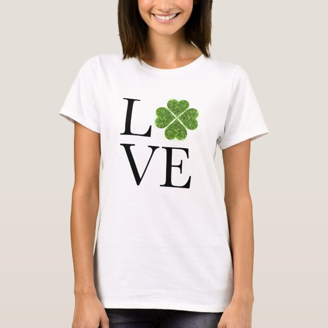St. Patrick's day | KÄRLEK | grönt glitter shamroc T Shirt (Framsida)