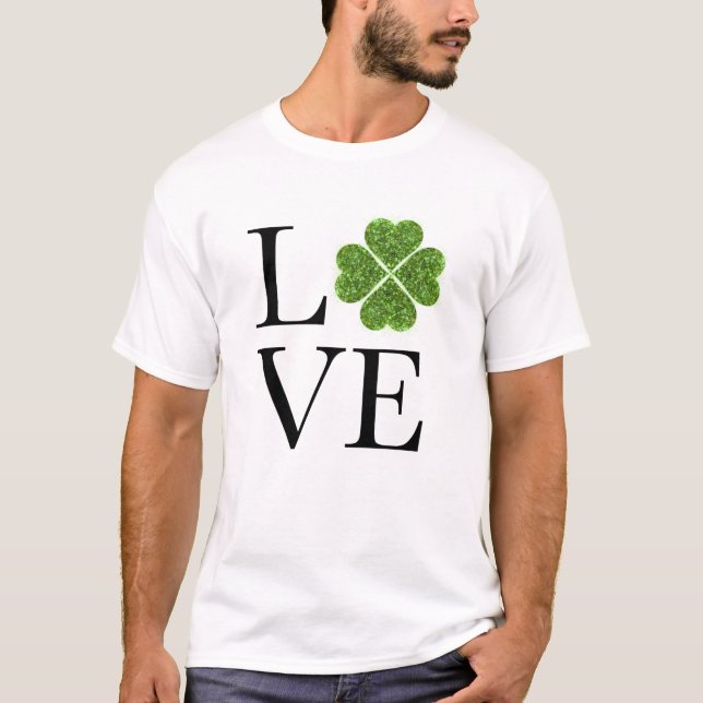 St. Patrick's day | KÄRLEK | grönt glitter shamroc T Shirt (Framsida)