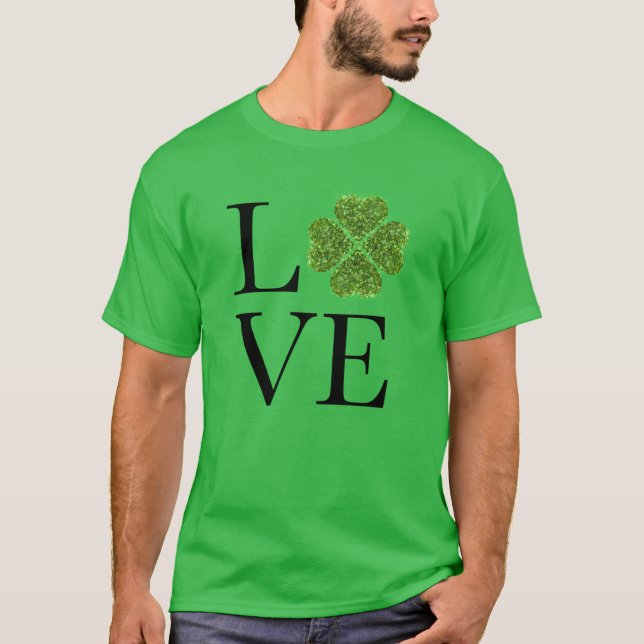 St. Patrick's day | KÄRLEK | grönt glitter shamroc T Shirt (Framsida)