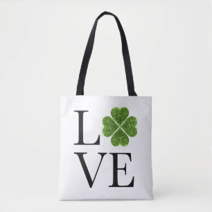 St. Patrick's day KÄRLEK grönt glitter shamroc Tygkasse