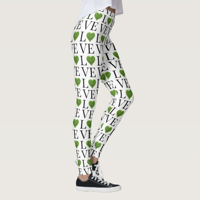 St. Patrick's day | KÄRLEK | grönt som glittrar hj Leggings (Höger)