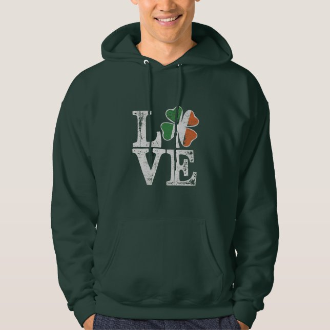 St patricks day Kärlek Lucky Irish Shamrock Grönt Hoodie (Framsida)