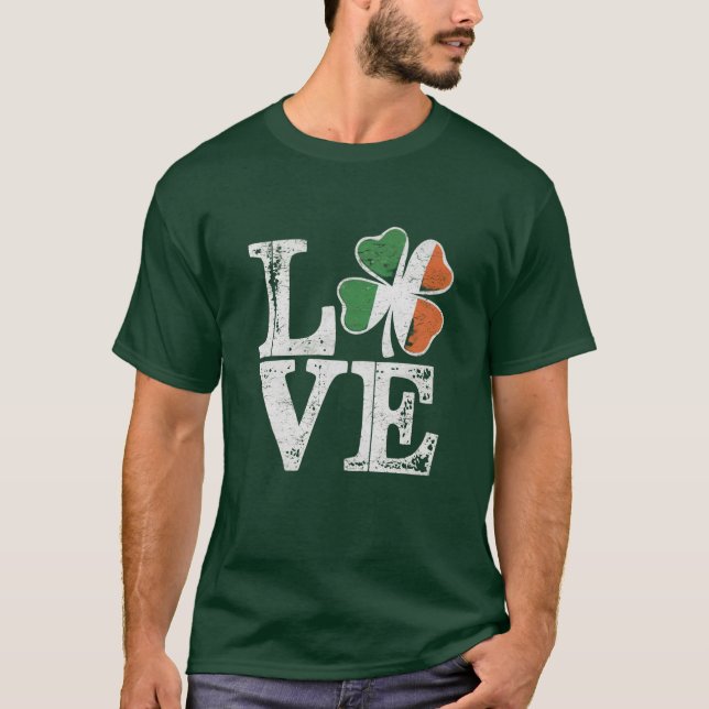 St patricks day Kärlek Lucky Irish Shamrock Grönt T Shirt (Framsida)