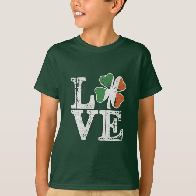 St patricks day Kärlek Lucky Irish Shamrock Grönt T Shirt (Framsida)