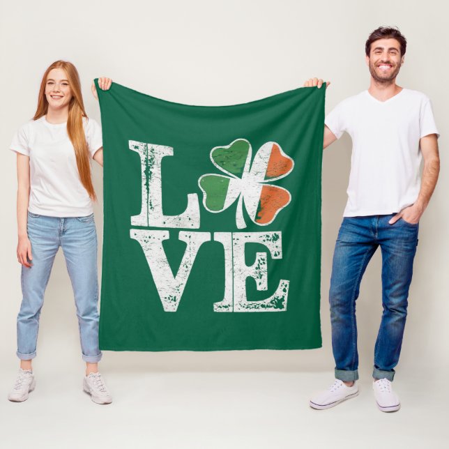 St Patricks Day Kärlek Lucky Irländska Shamrock Gr Fleecefilt (På plats)