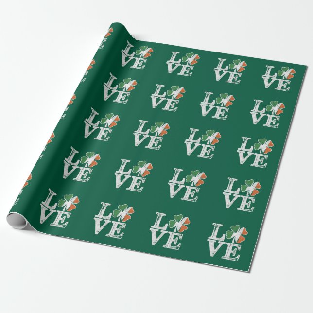 St Patricks Day Kärlek Lucky Irländska Shamrock Gr Presentpapper (Utrullad)