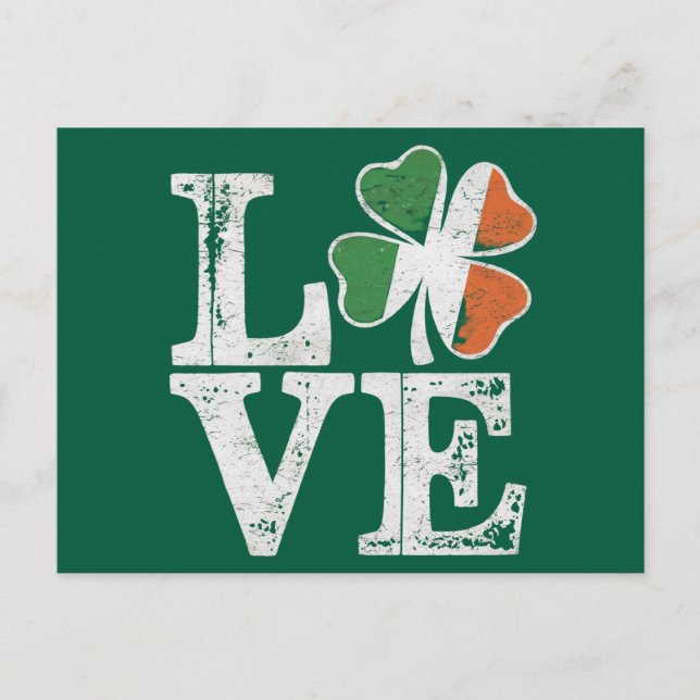 St Patricks Day Kärlek Lucky Irländska Shamrock Gr Vykort (Framsida)