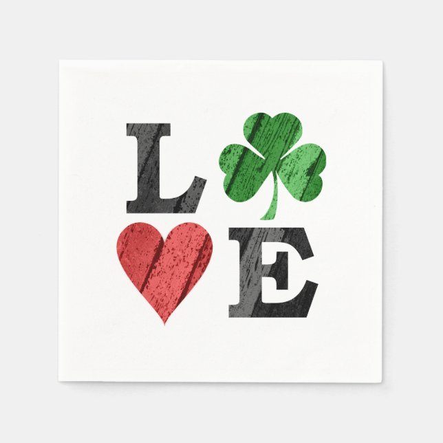 St. Patrick's Day KÄRLEK med hjärta och shamrock Pappersservett (Framsidan)
