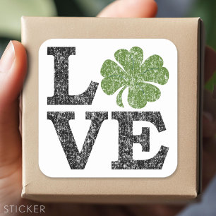 St patricks day KÄRLEK med schamprock Fyrkantigt Klistermärke