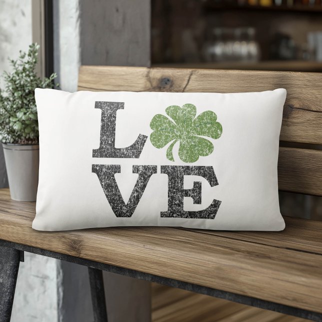 St patricks day KÄRLEK med schamprock Lumbarkudde (Custom Pillow)