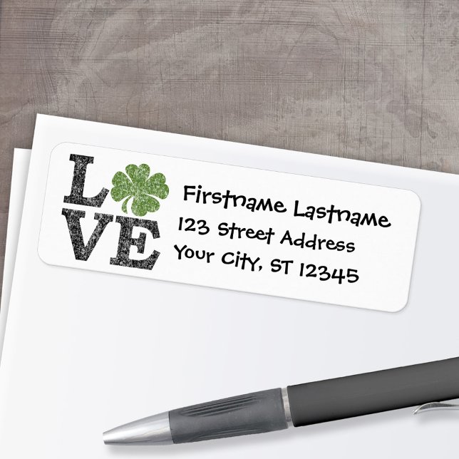 St patricks day KÄRLEK med schamprock Returadress Etikett (Personalized Return Address Label)