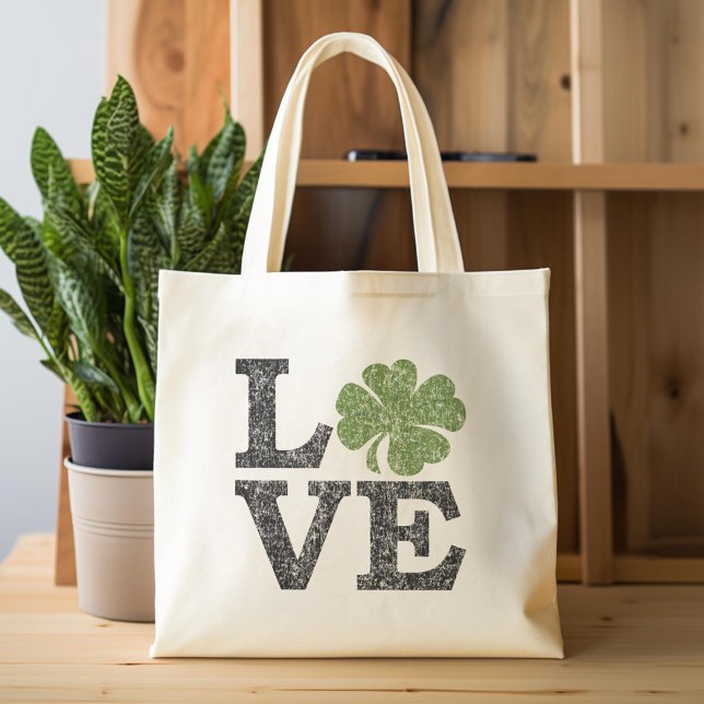 St patricks day KÄRLEK med schamprock Tygkasse (Custom Tote Bag)