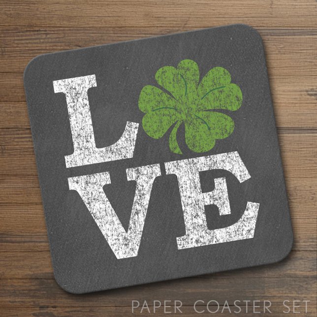 St patricks day KÄRLEK med schamprock Underlägg Papper Kvadrat (Custom Coaster Set)