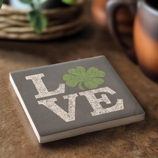St patricks day KÄRLEK med schamprock Underlägg Sten (Custom Stone Coaster)