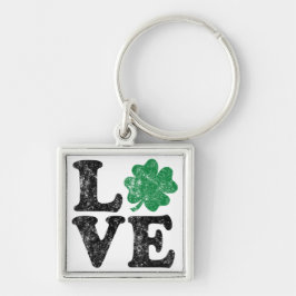 St patrick's day KÄRLEK Shamrock Irish Fyrkantig Silverfärgad Nyckelring
