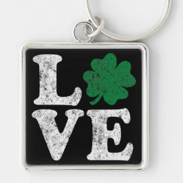 St patrick's day KÄRLEK Shamrock Irish Fyrkantig Silverfärgad Nyckelring
