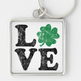 St patrick's day KÄRLEK Shamrock Irish Fyrkantig Silverfärgad Nyckelring