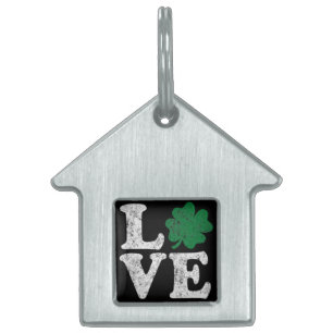 St patrick's day KÄRLEK Shamrock Irish Namnbricka Husdjur