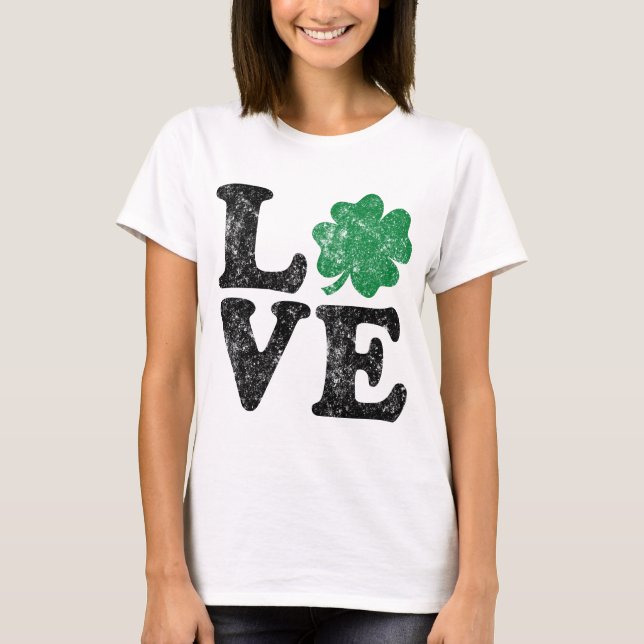 St patrick's day KÄRLEK Shamrock Irish T Shirt (Framsida)
